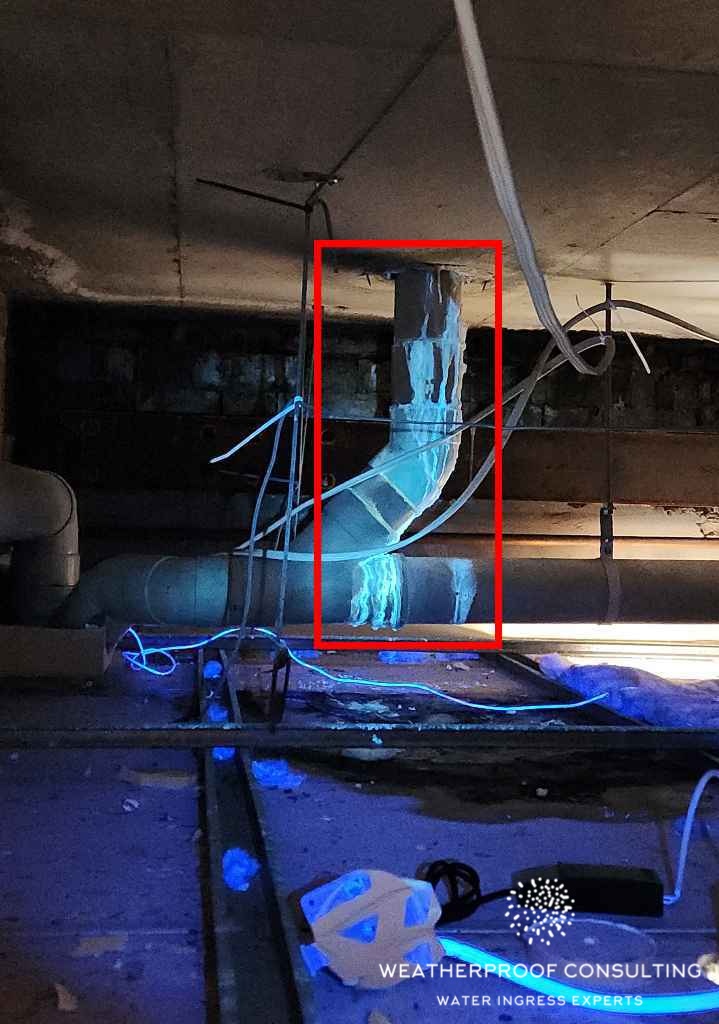 Tracer dye leak detection — facade and building envelope